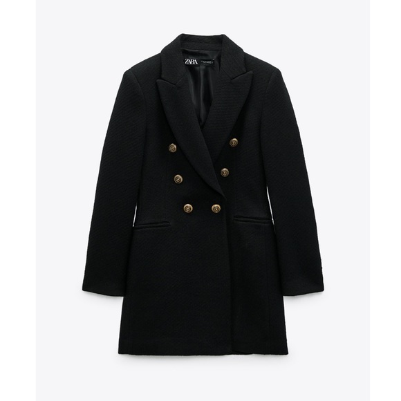 ZARA | NWT BLACK DOUBLE BREASTED LONG BLAZER - Picture 5 of 13